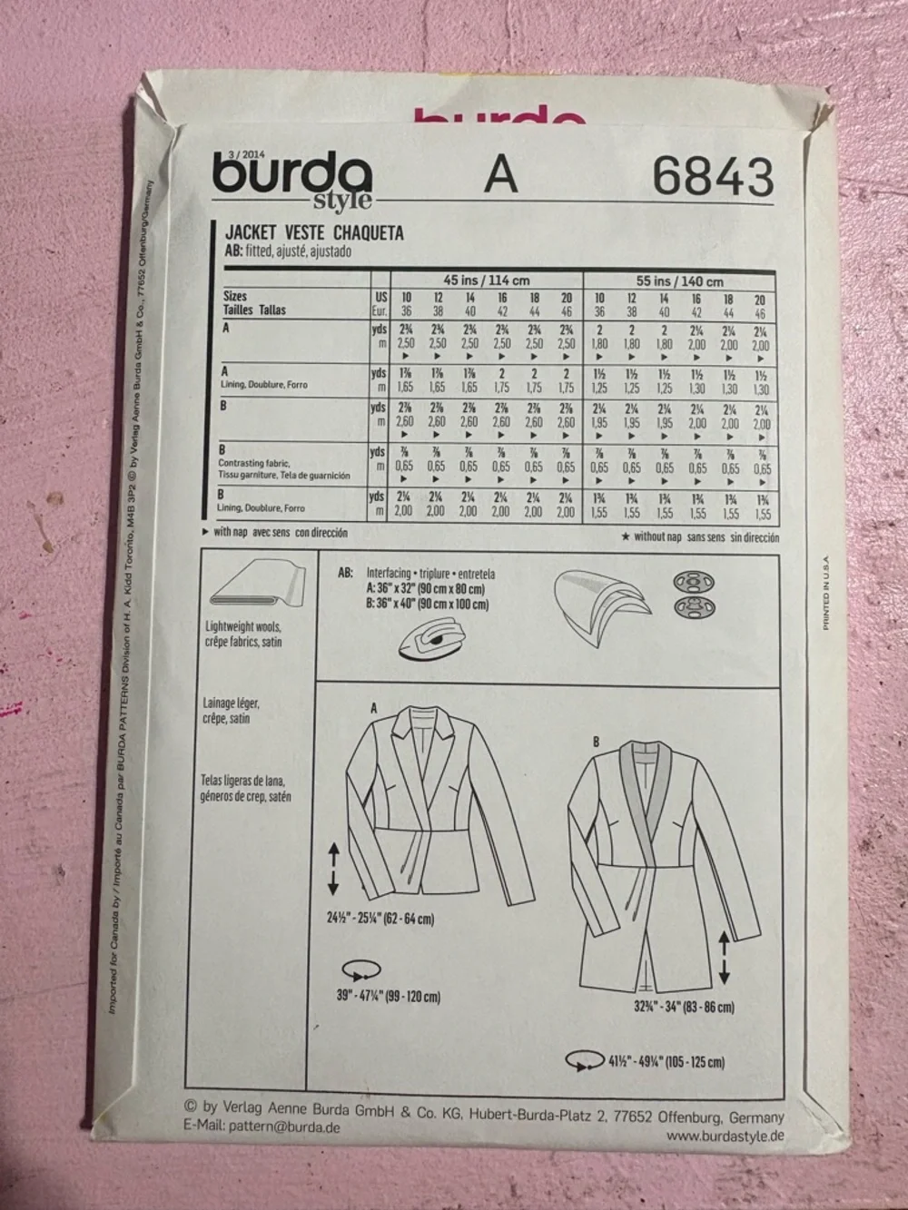 Burda Style 6843 Women's Jacket Pattern - Red and Gray Options